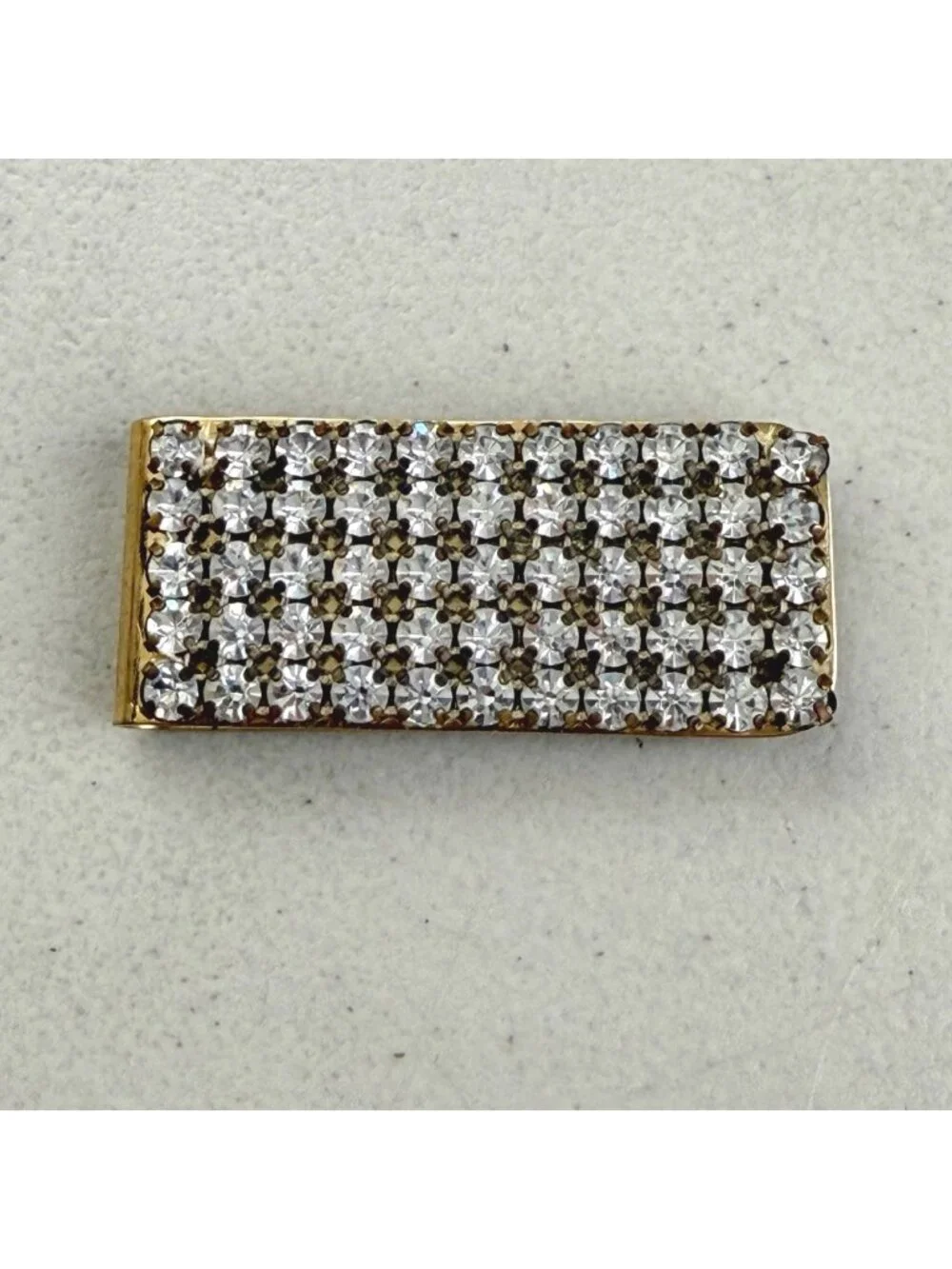 Vintage 1960s Anson Cash Money Clip Crystal Rhinestones Gold Tone Metal